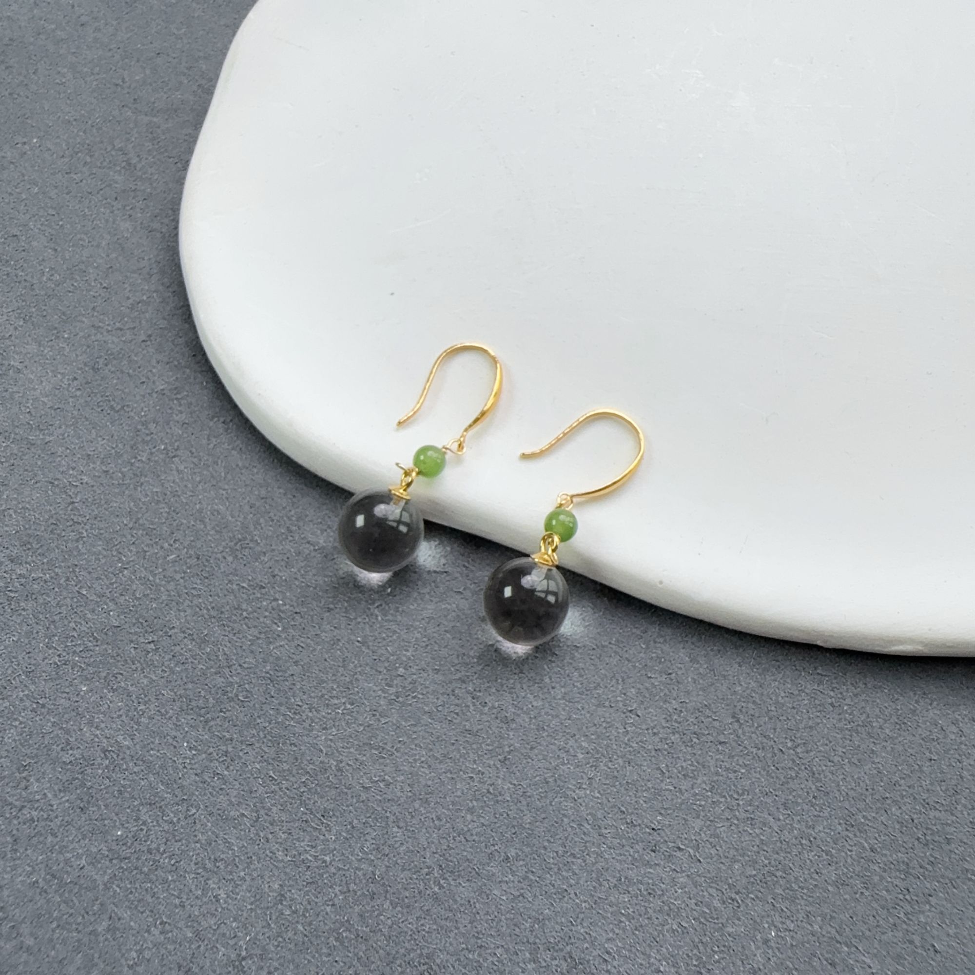 “冰清玉洁”白水晶碧玉耳坠S925银