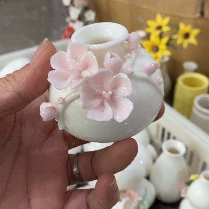 瓷片纯手工陶瓷花摆件1瑕疵