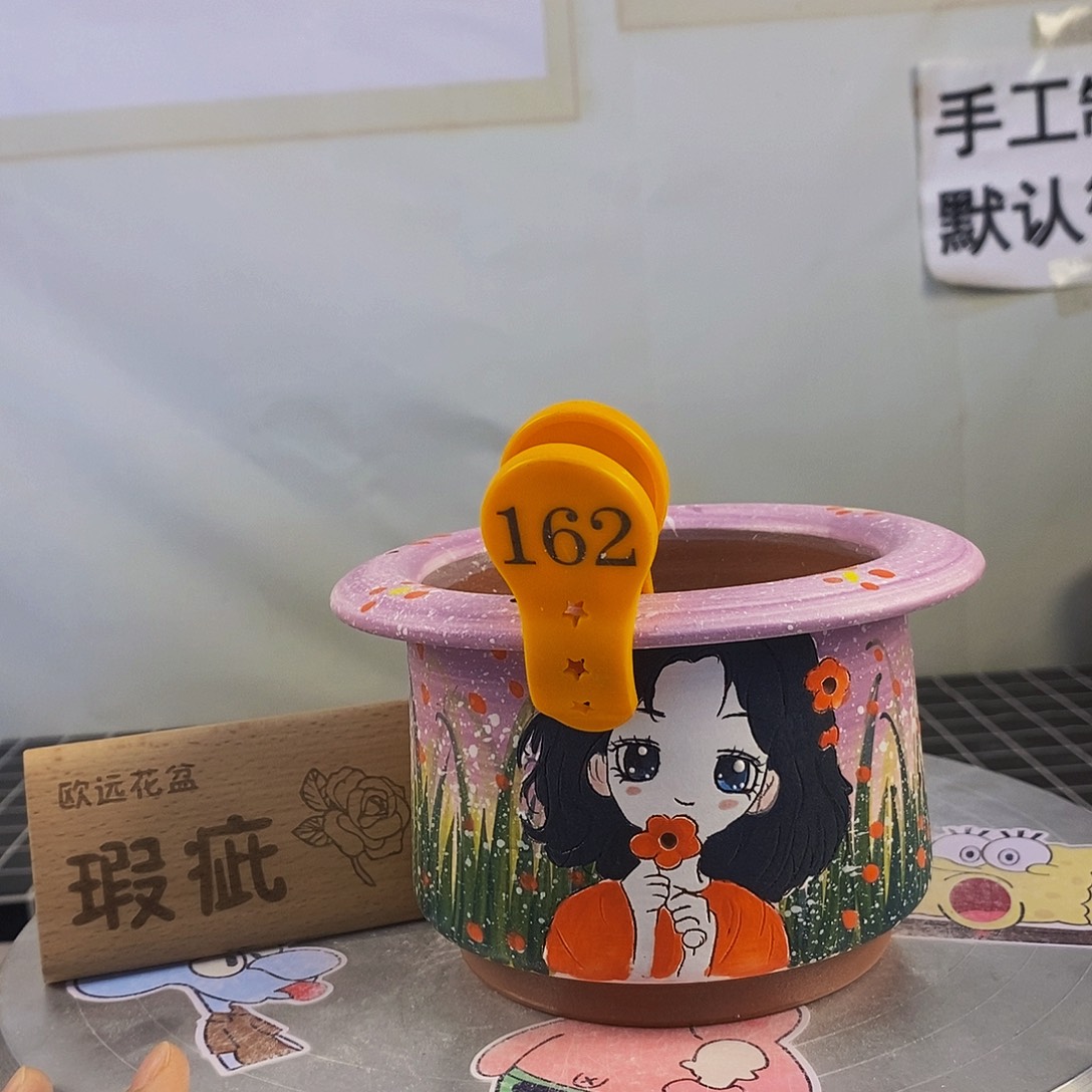 紫砂花盆红陶手绘花盆