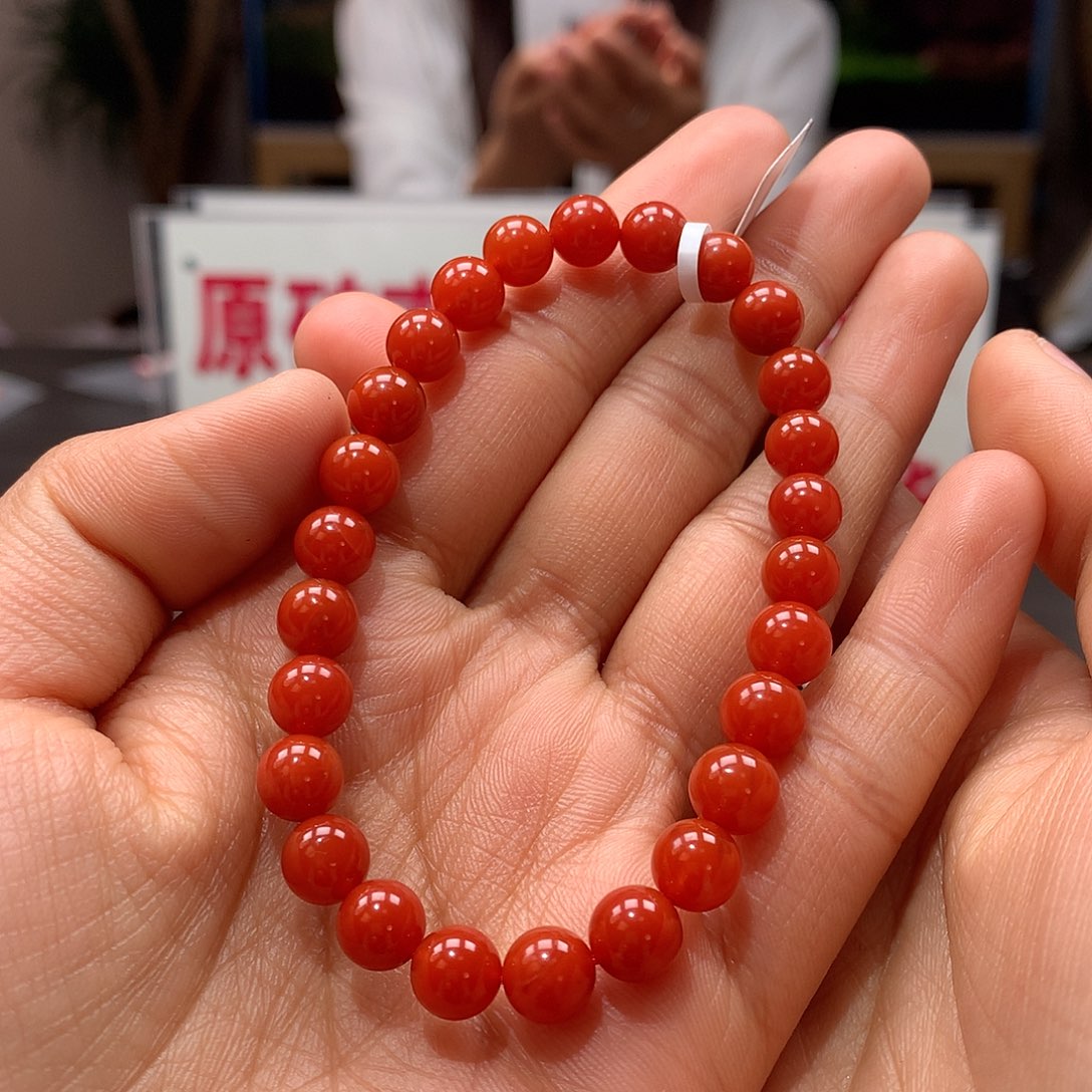 南红玛瑙7mm东山大水沟柿子红单圈手串未镶嵌