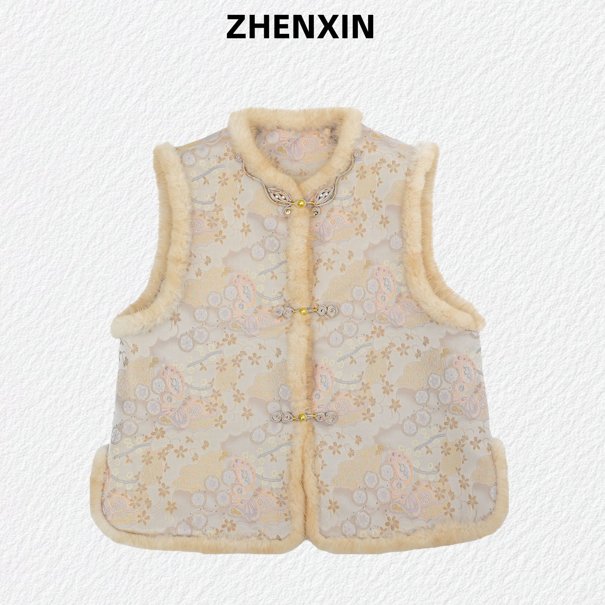 【瑞彩蝶舞】上久楷宋锦马甲水貂毛秋冬厚新中式国风送人送礼