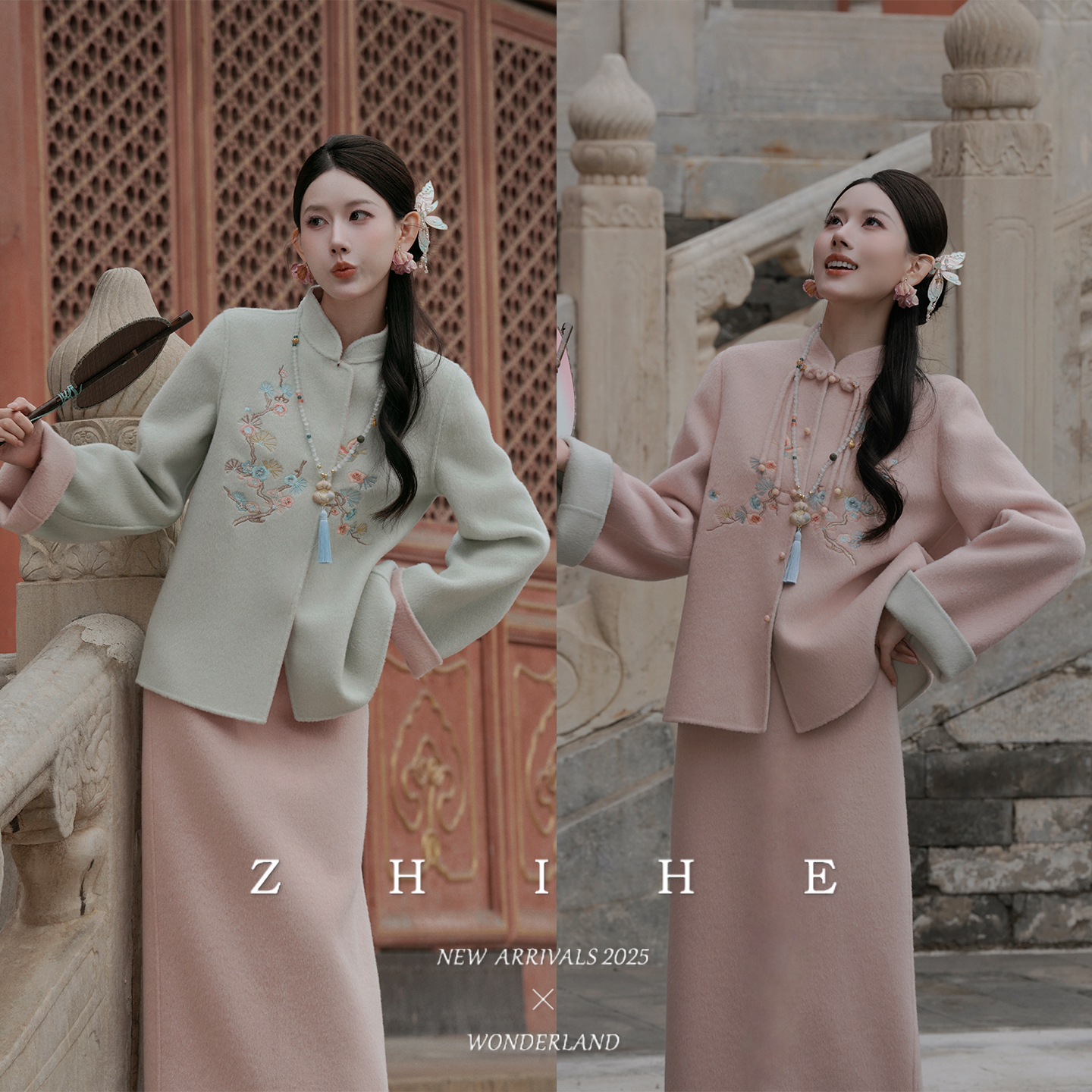 无艳一禾【知否】手工坊-双面穿！100羊毛双面呢重工绣花大衣+半裙