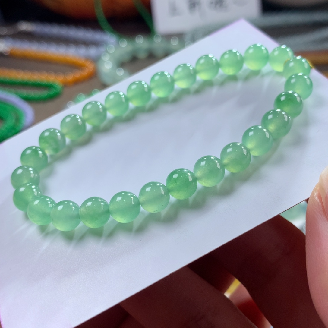 翡翠未镶嵌手链翡翠冰胶底淡色晴绿卡6.60+