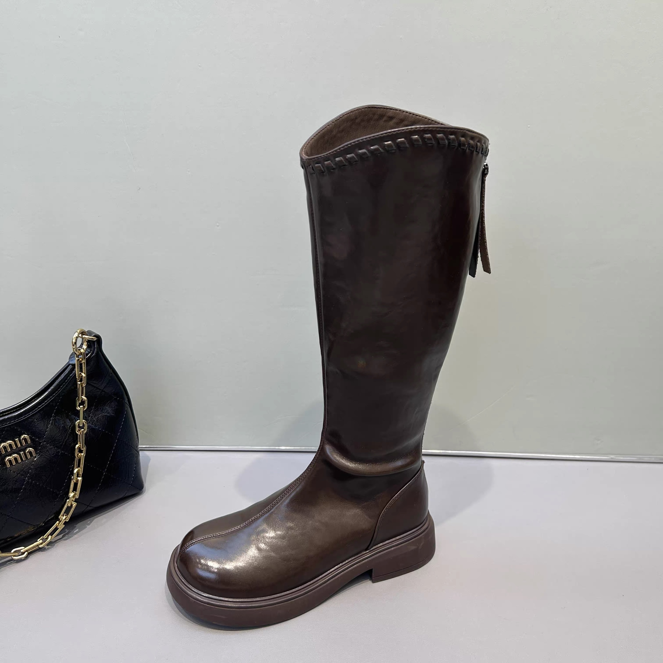 厚底高筒靴加绒时装靴秋冬百搭女靴过膝圆头骑士时尚72-63