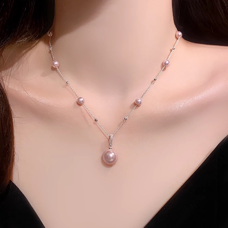 铜合金项链 3094时尚温柔紫色珠珠锁骨链