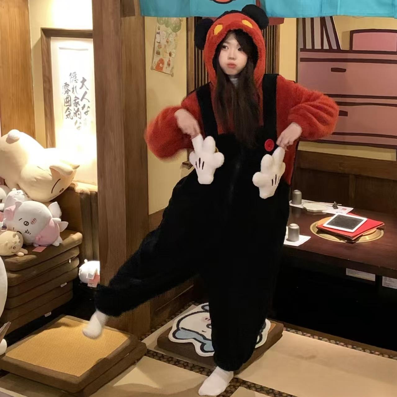 秋冬季可爱情侣卡通米奇家居服加绒加厚珊瑚绒爆款连体睡衣睡袍