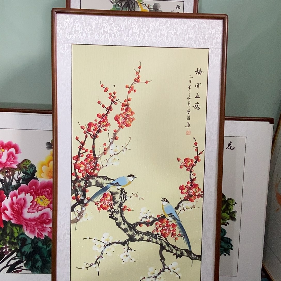 国画带框尺寸62✖️122厘米手绘
