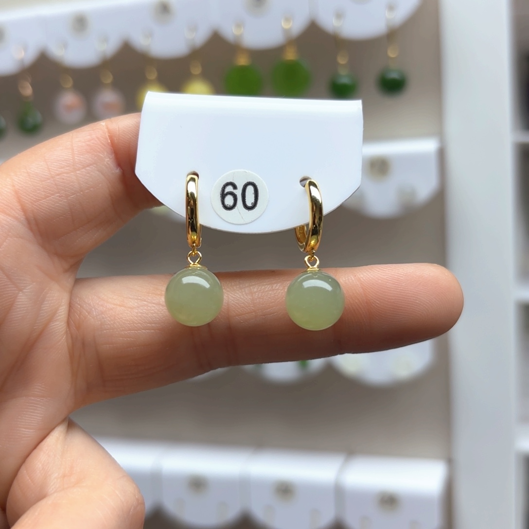 和田玉耳饰银S925镶嵌