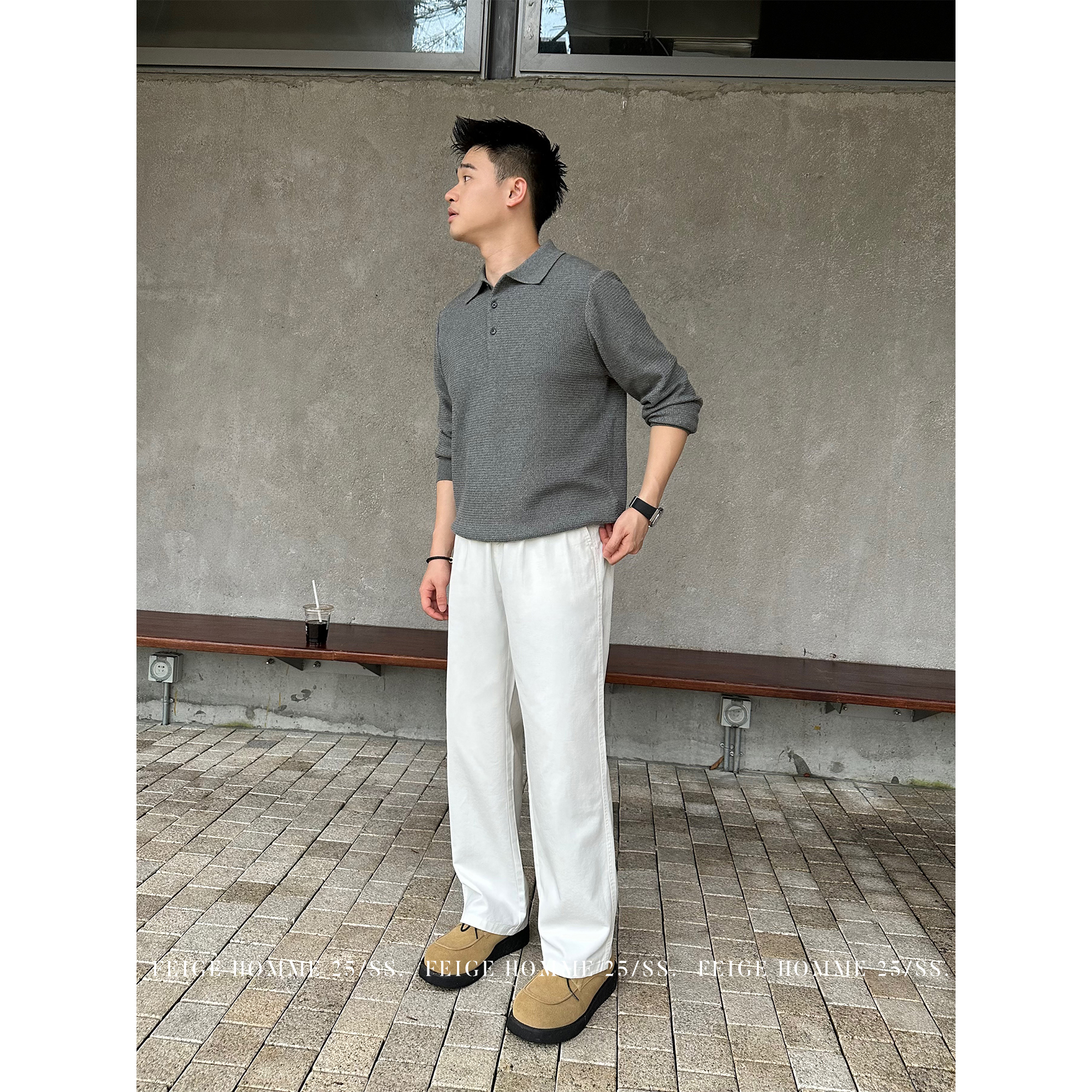 APENG秋 INS极简斜纹梭织松弛时髦显瘦宽松休闲裤大直筒裤#F122