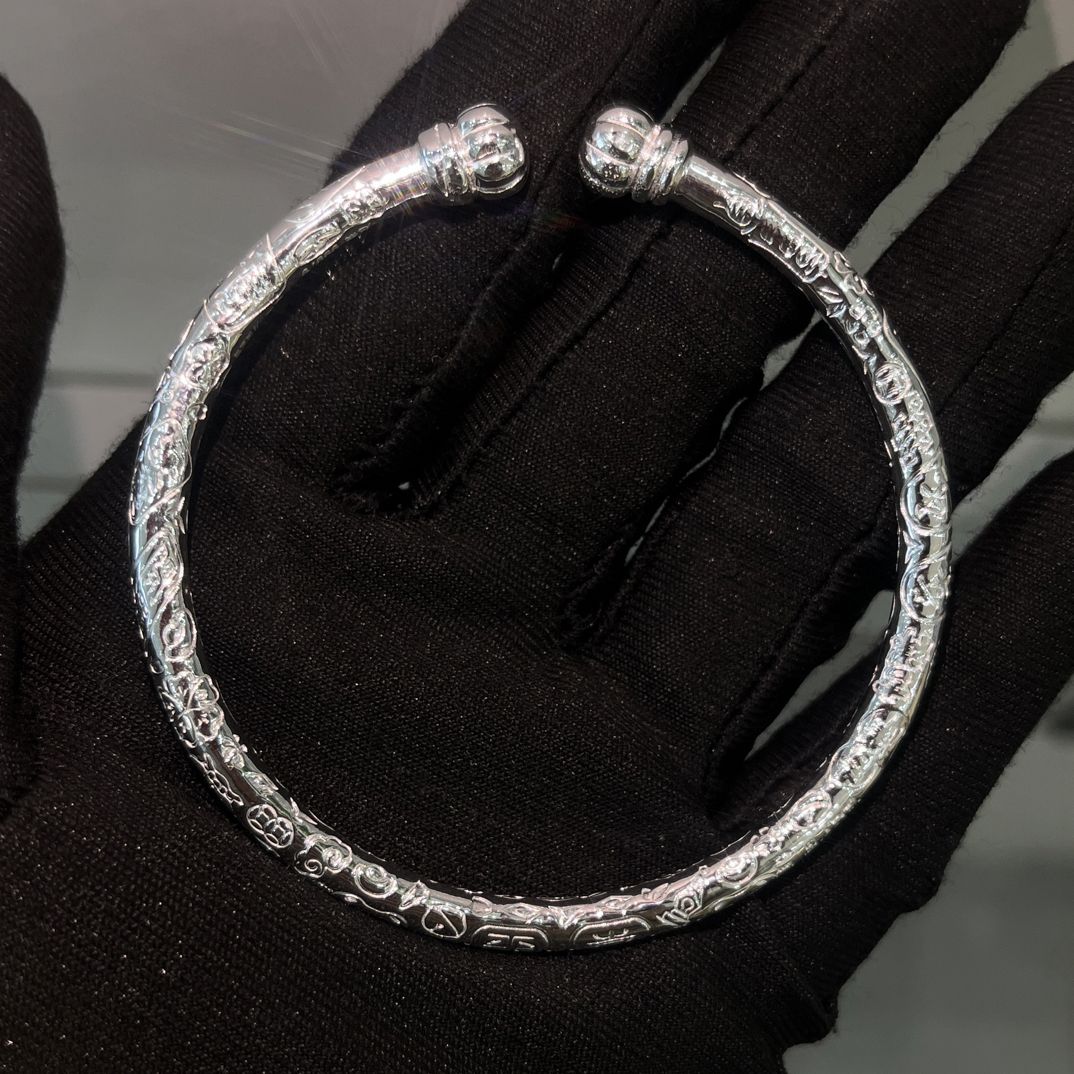 足银手镯 足银手镯银色镯子南瓜头吉言开口实心