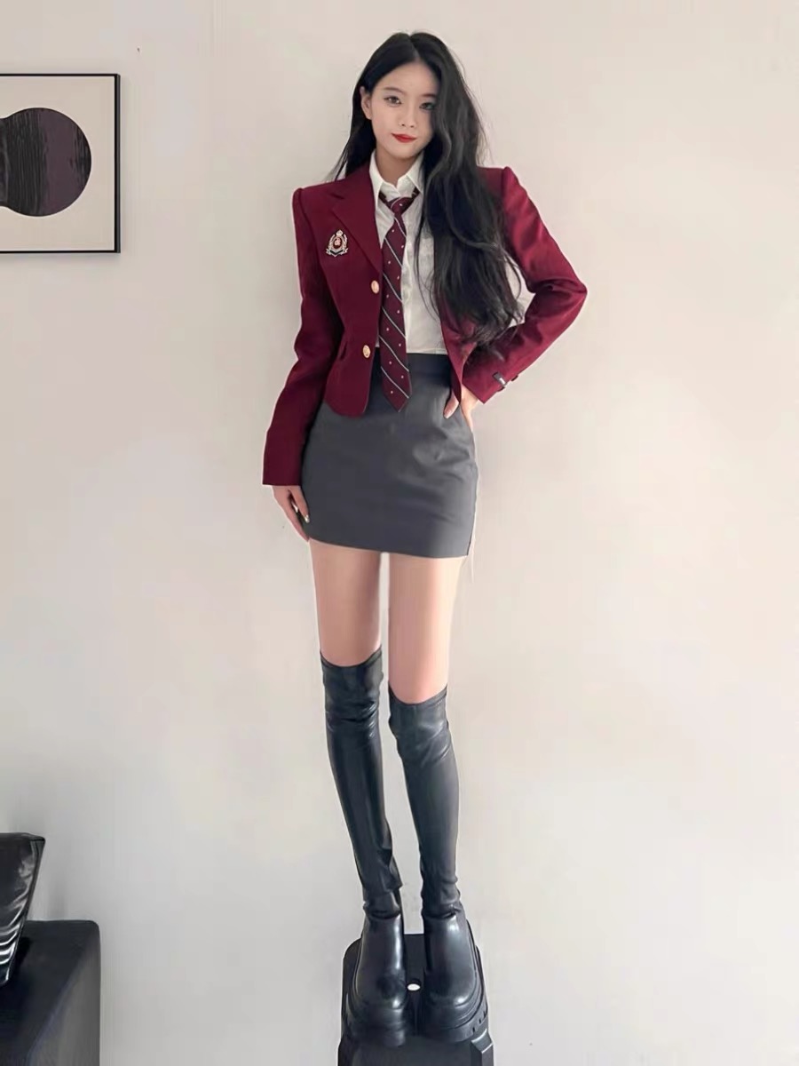 jk制服高冷御姐学院风连衣裙子秋冬季女装高级感韩剧小香三件套装