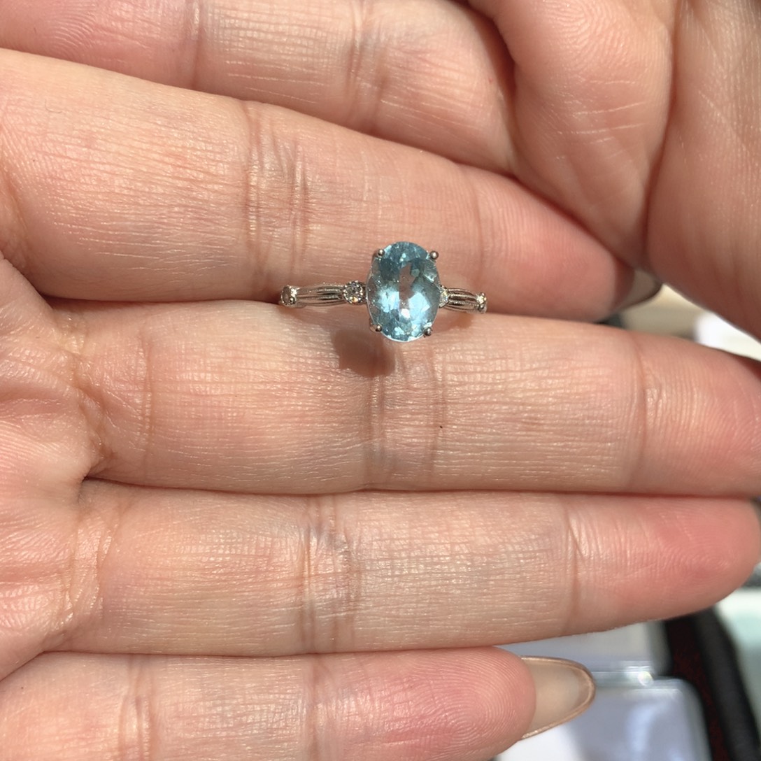 戒圈海蓝宝石银S925镶嵌