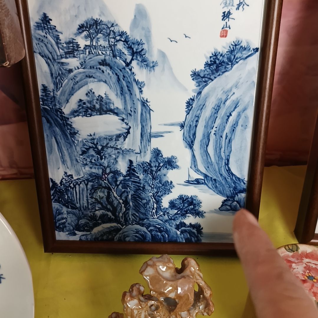 盘景德镇手绘釉下彩青花