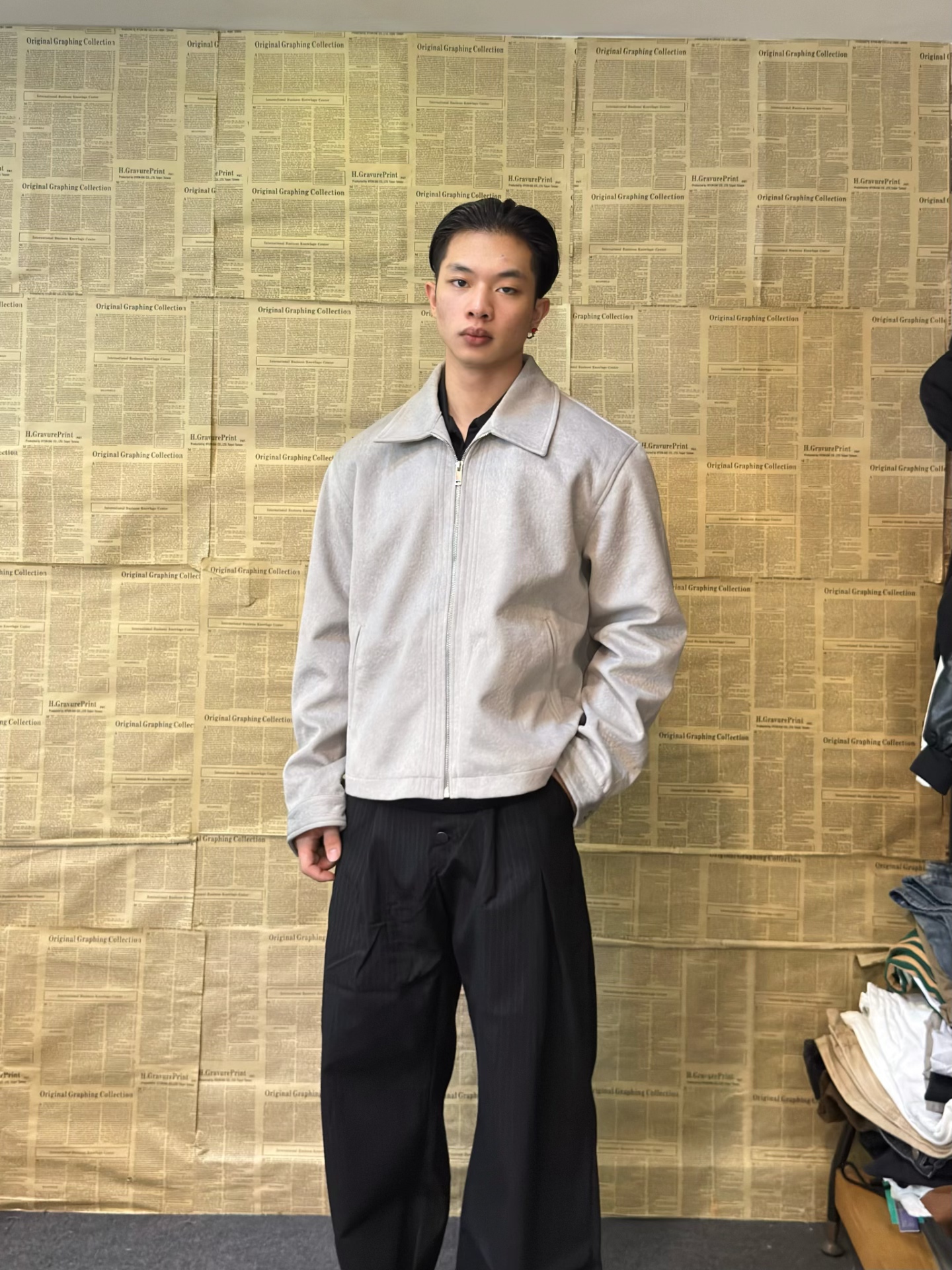 YU811 老钱风cleanfit麂皮感飞行员外套男款boxy翻领白色夹克短款