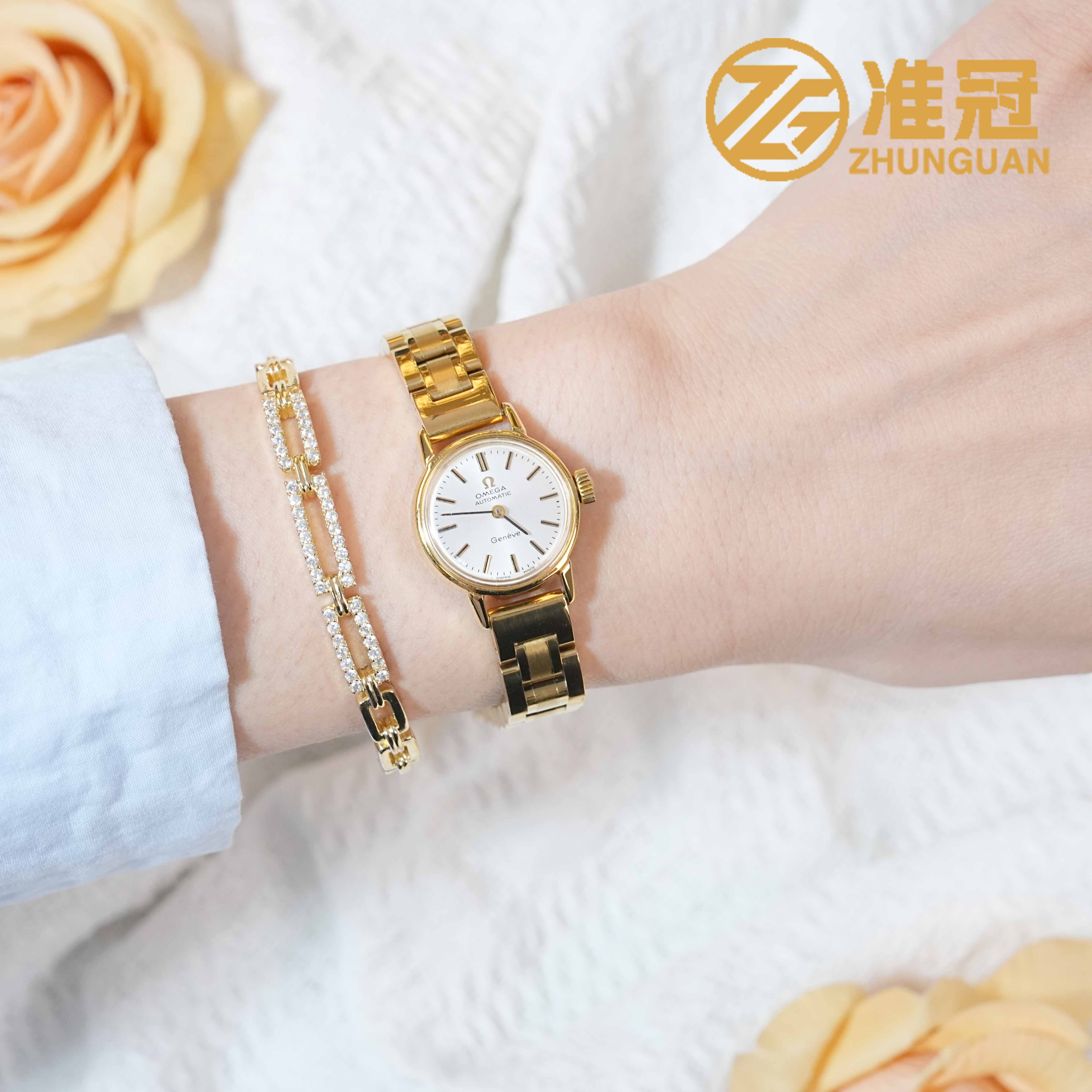 95新 Omega/欧米茄 21mm自动机械WTX3402日内瓦瑞士后镶钻杏1