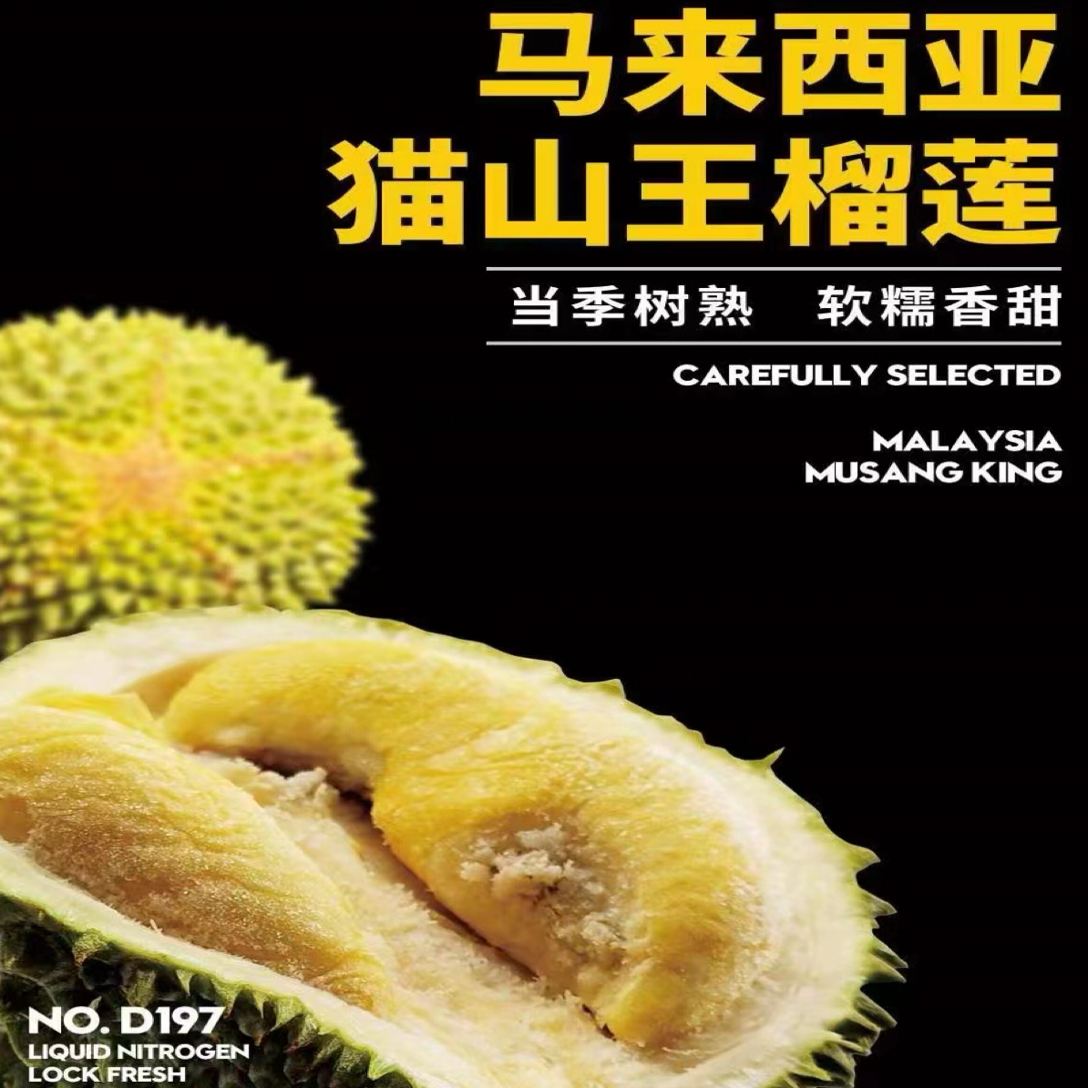 整果马来西亚液氮猫山王榴莲2.5-3.5斤左右4房以上猫山王马来西亚