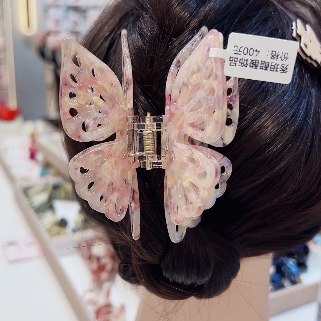 布艺非金属醋酸双层蝴蝶抓夹碎粉金色一个