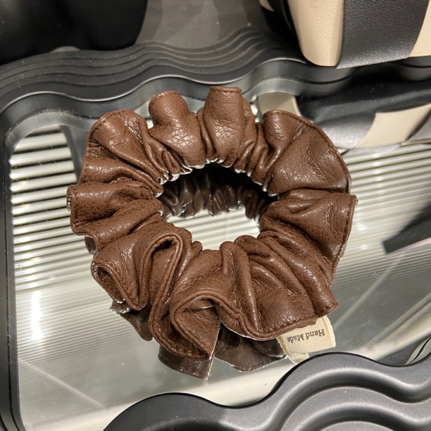 E5101韩国复古美拉德风皮质大肠圈发绳高级感咖色系皮筋头绳发饰