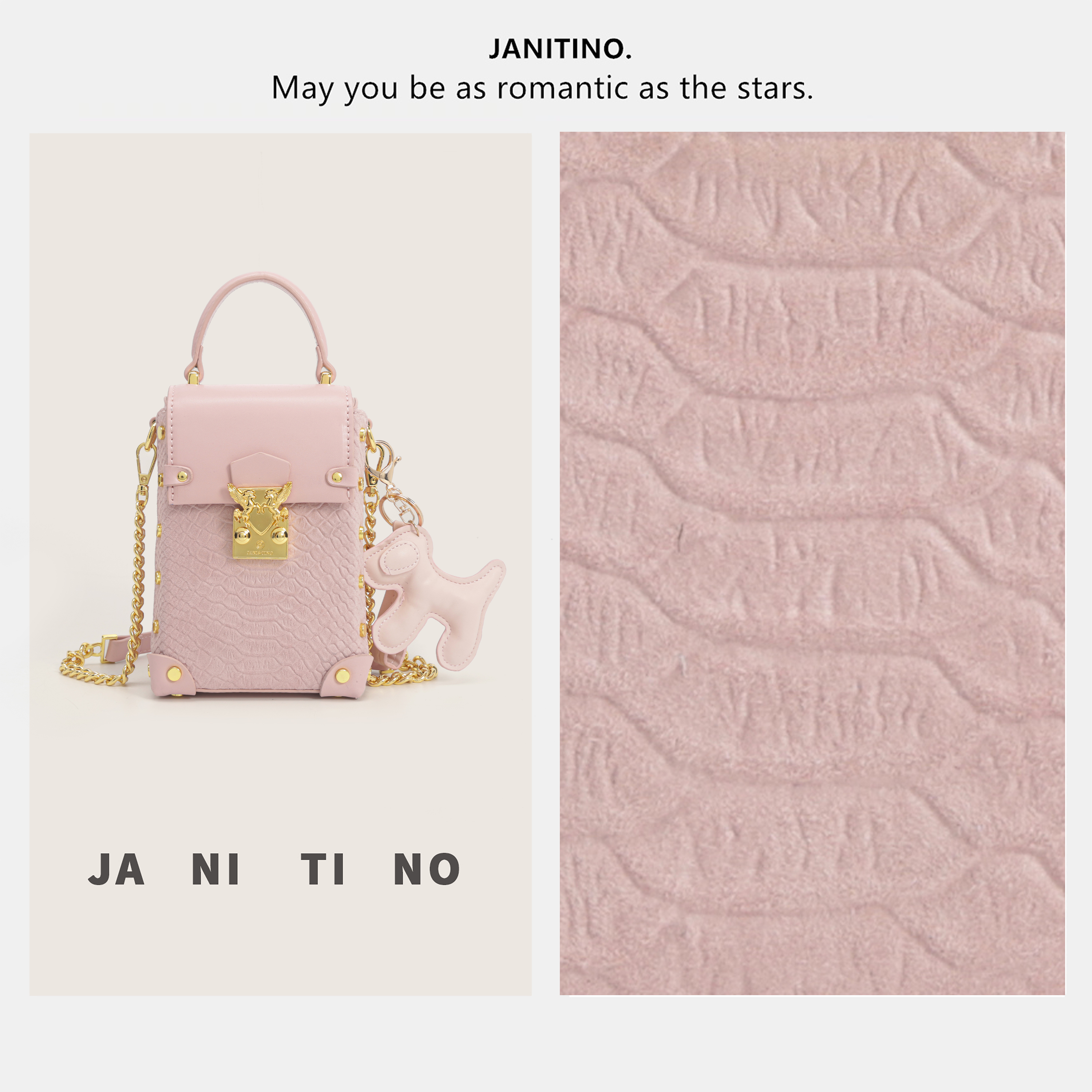JANITINO/佳妮蒂诺姗姗家当季新款小香风链条手机包8680压纹粉