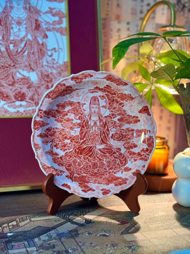 景德镇纯手工手绘陶瓷龙纹葵口观音壶承茶具中式全手工釉里红矾红