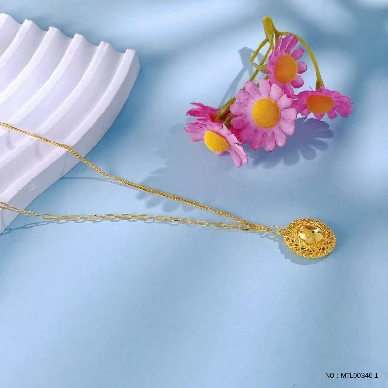 足金花丝鸽子蛋项链