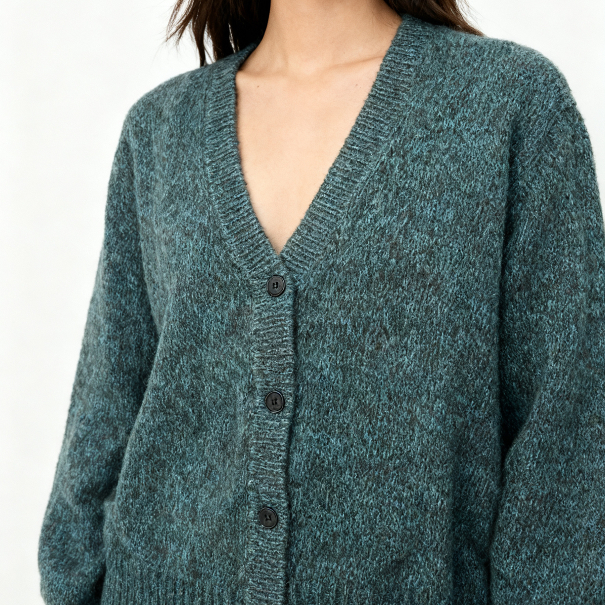 2025秋季新款时尚百搭V领长袖花线针织开衫女宽松显瘦毛衣5236