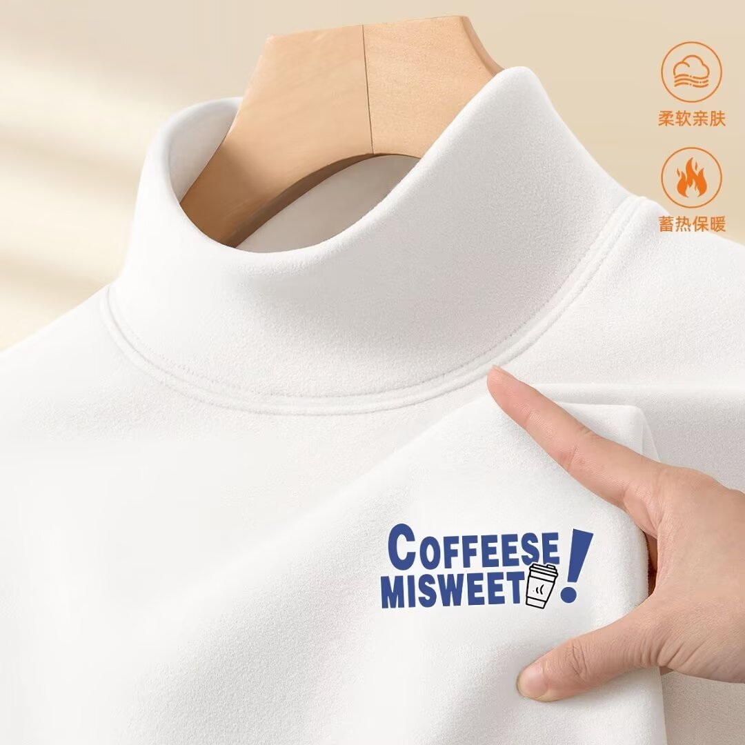 高档刺绣德绒打底衫男半高领磨毛加厚卫衣冬季新款中领内搭上衣潮