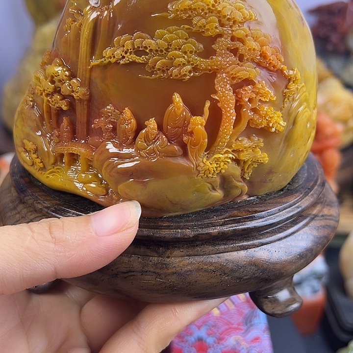 樂***）寿山石田黄高山流水摆件