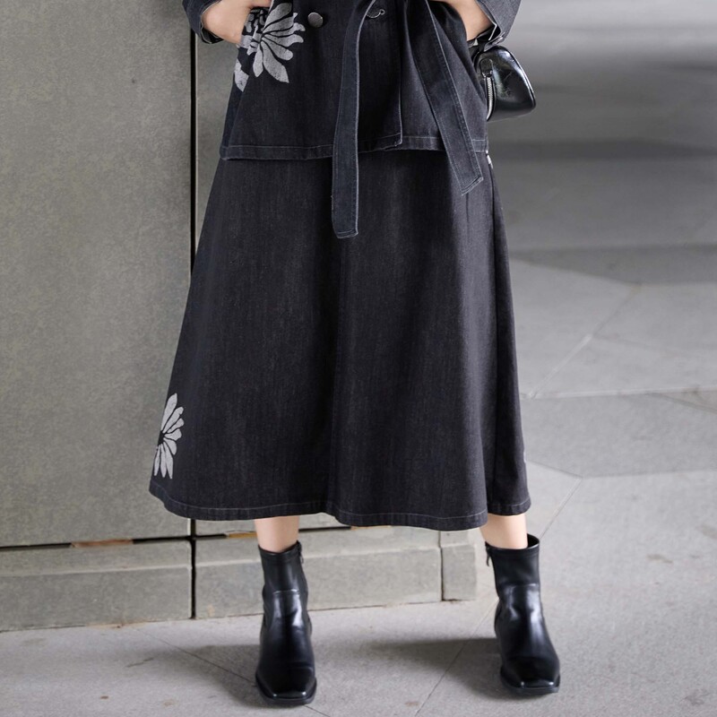 【粉丝专享】圣迪奥显瘦牛仔高腰休闲复古宽松文艺半身裙S24381116