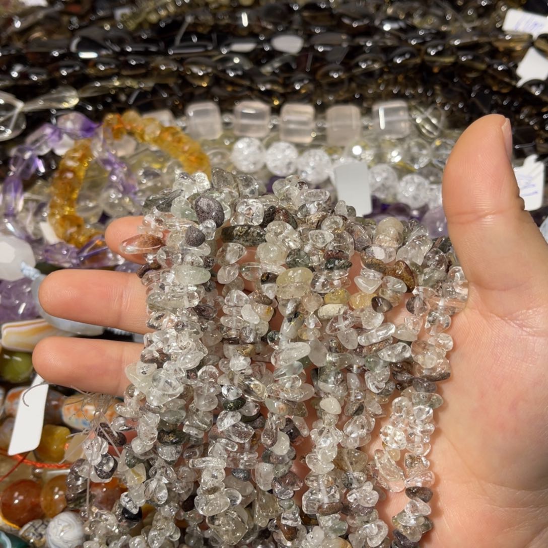 珠宝半成品银S925镶嵌紫晶绿幽灵碎石四圈