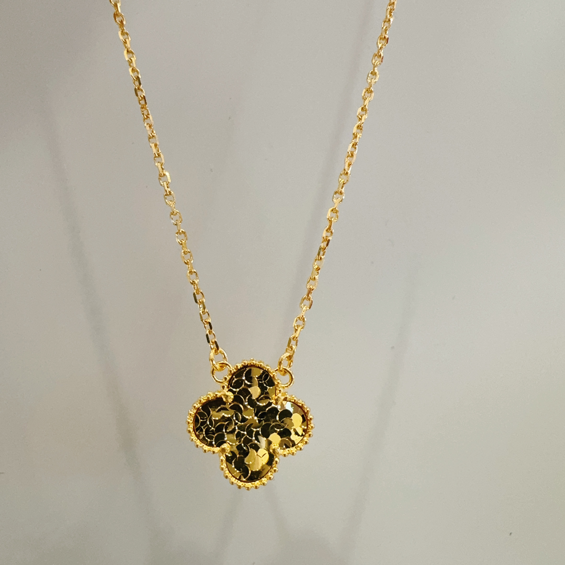 5G工艺足金999碎冰冰四叶草套链