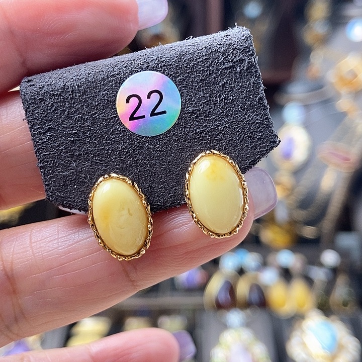 琥珀耳饰银S925镶嵌耳钉