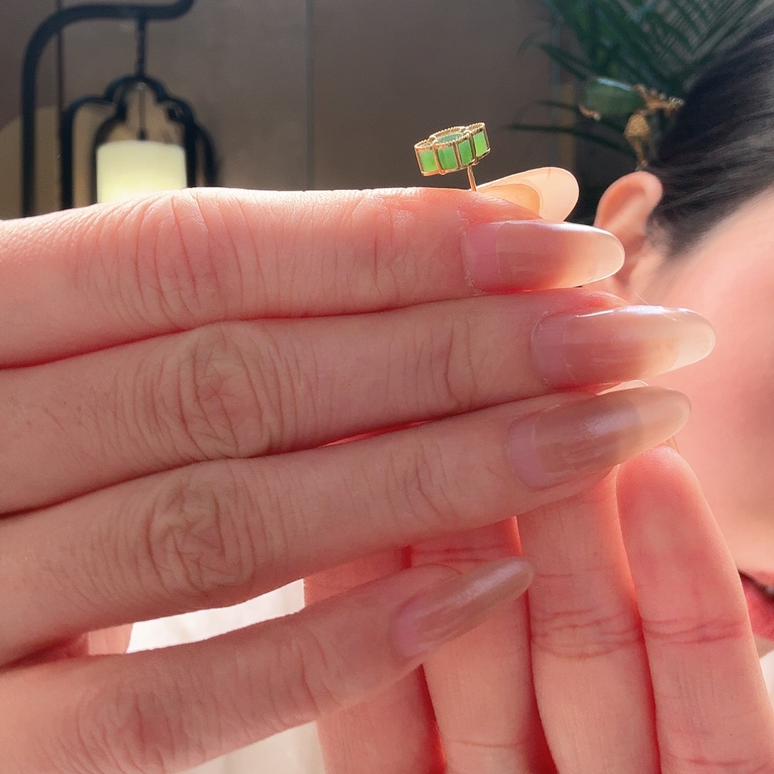 和田玉耳饰18K金镶嵌