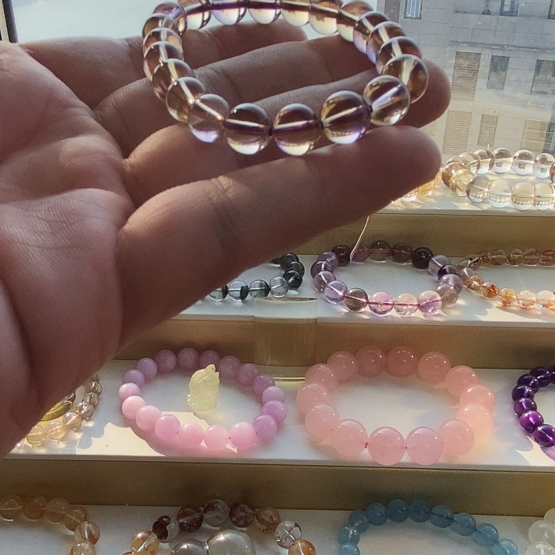 水晶未镶嵌手链巴西紫黄共生水晶手串
