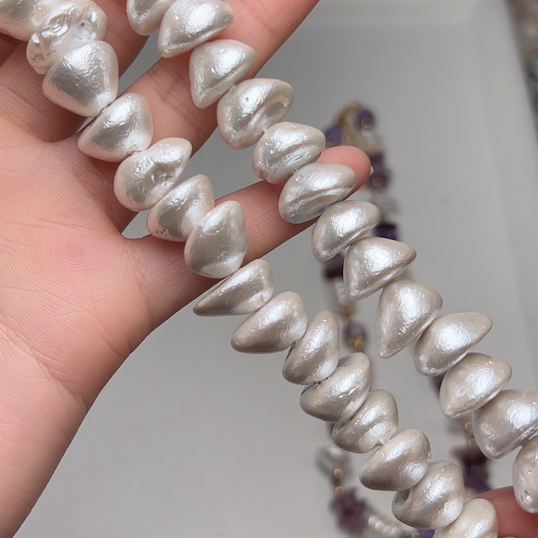 玛瑙/玉髓合金珠宝半成品N167。15mm贝珠三角随形一条