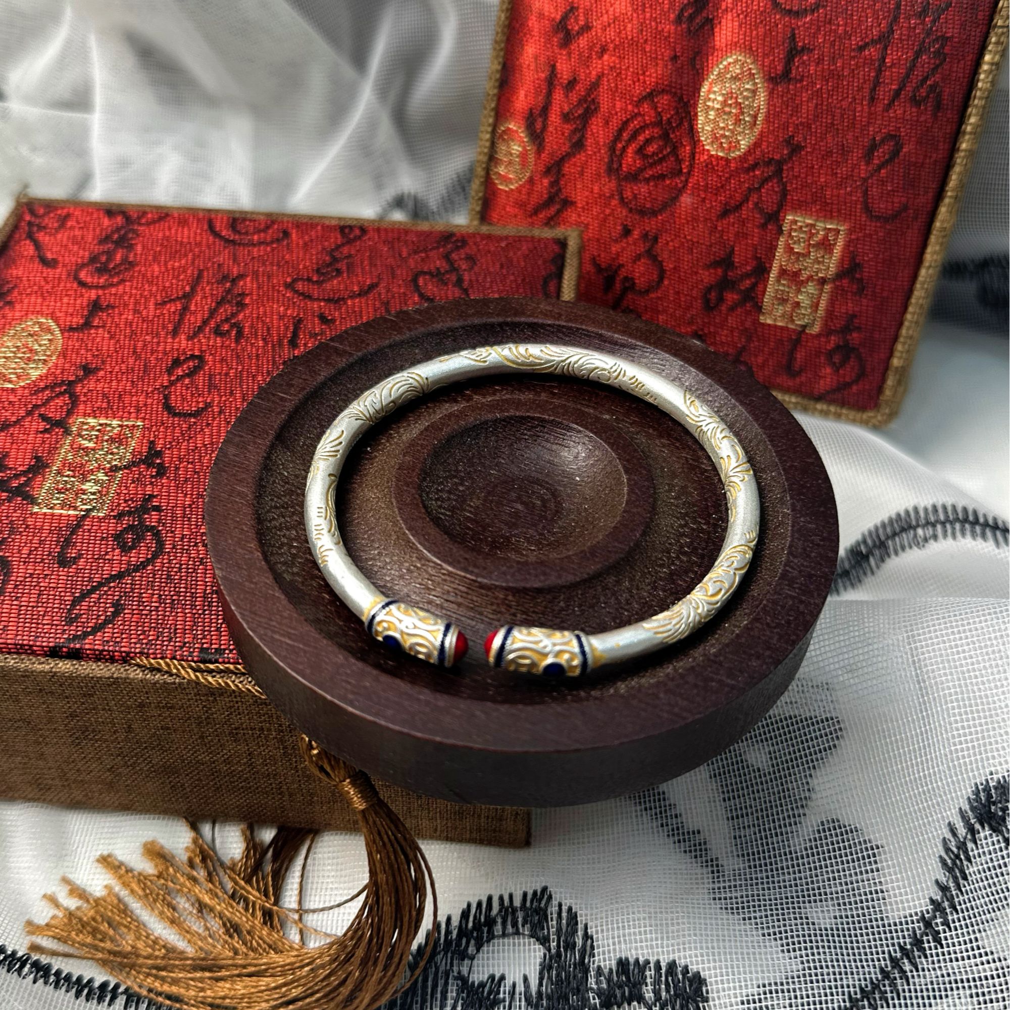 足银手镯 158 唐草纹金箍棒开口手镯经典百搭手工