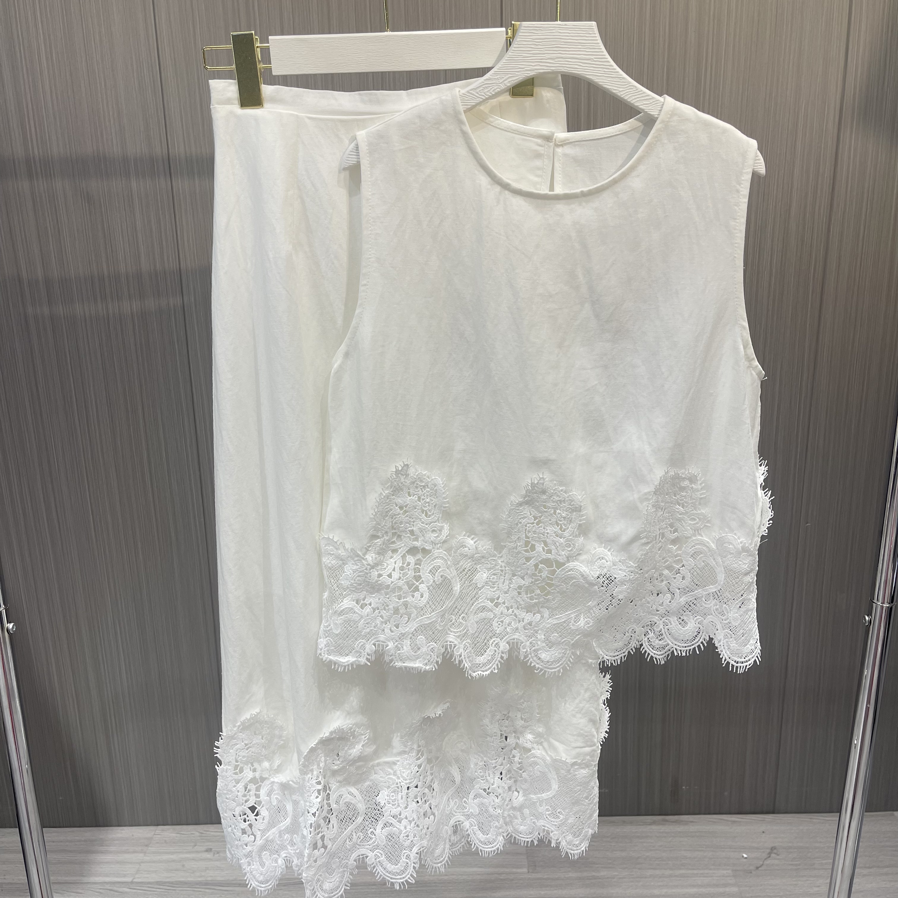 【FBLK】白色重工蕾丝套装