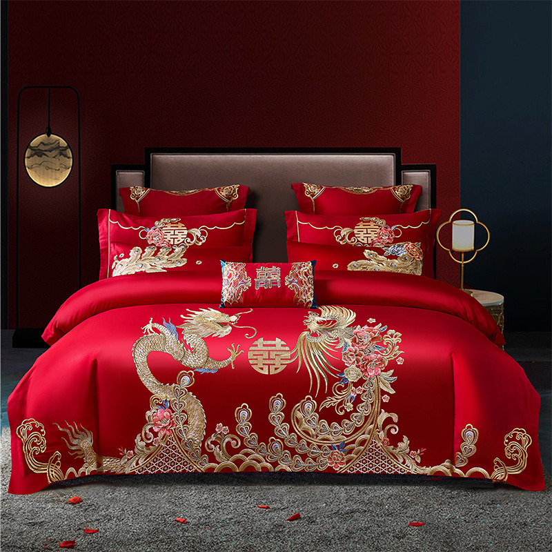 喜满堂逸轩喜铺喜被精品  高档轻奢刺绣结婚四件套婚礼大红色被
