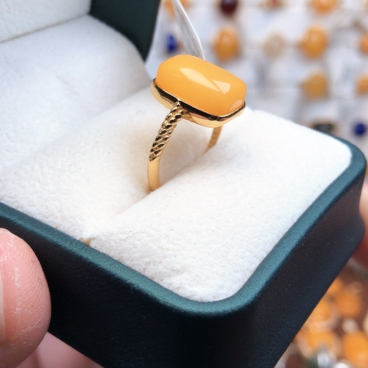 蜜蜡银S925镀金镶嵌戒指