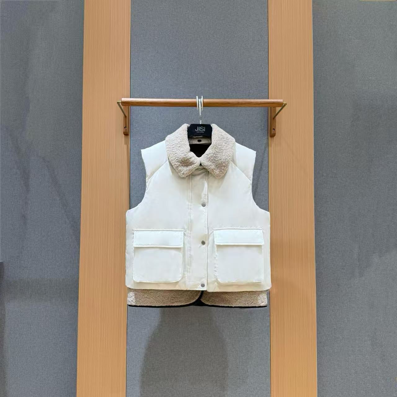 JISI  拼接羽绒马甲羊羔毛两件套-YR25903A