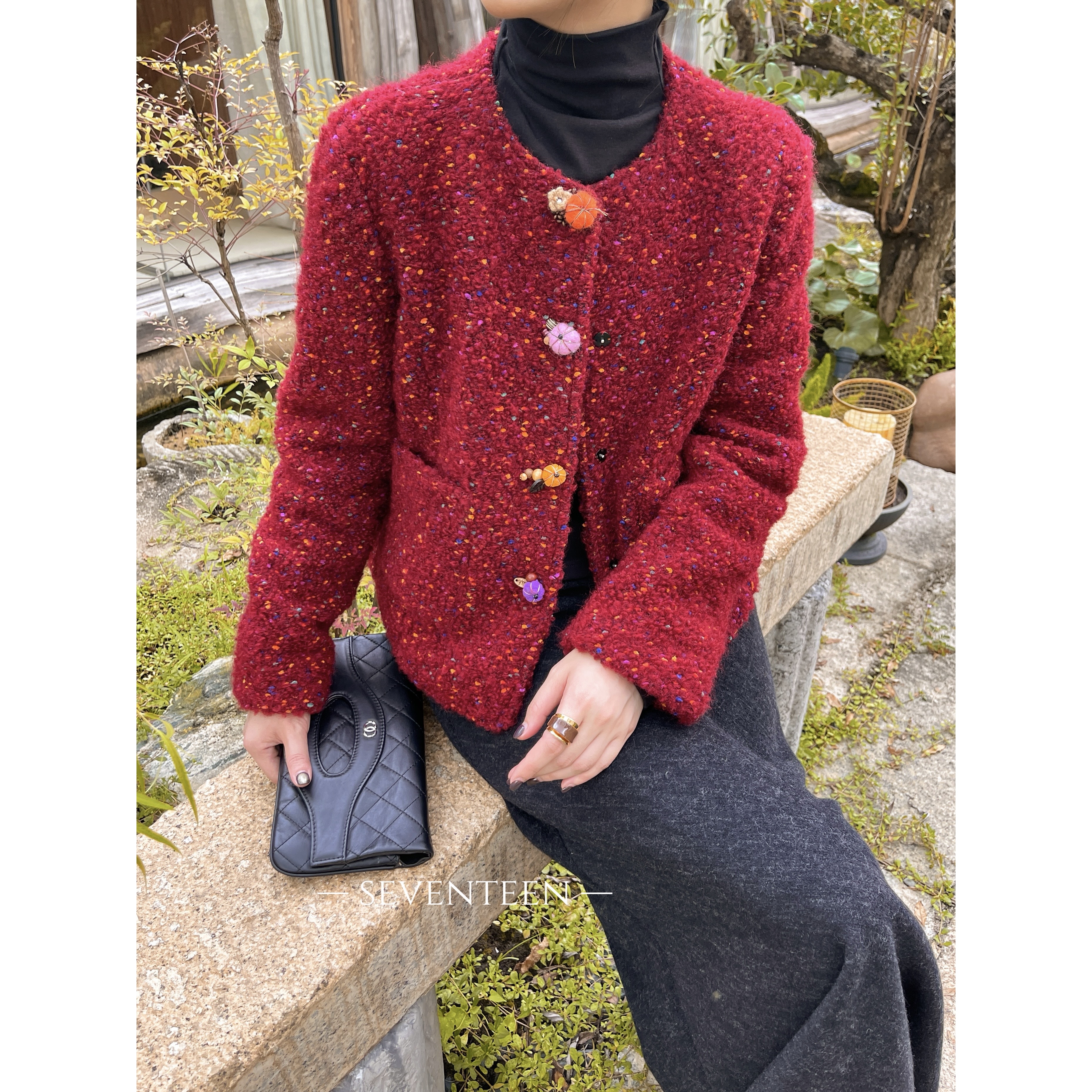 KIKI严选：96269-YFX家欧货南油秋冬彩色扣小香风气质高级感短外套