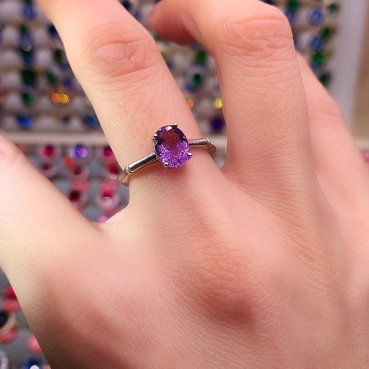 紫晶戒指银S925镶嵌戒指