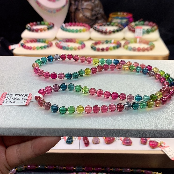碧玺手链未镶嵌彩虹手串6.4mm
