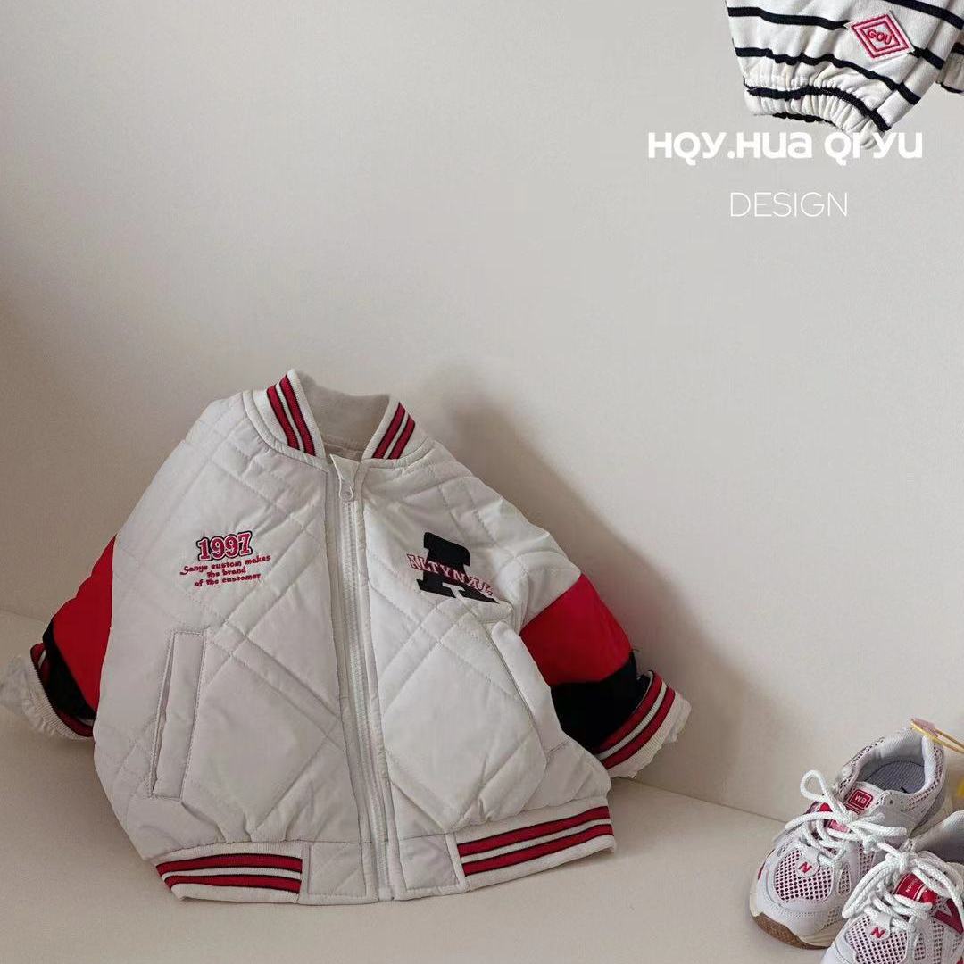 【E139】A字母绣花【2025新款】3-12岁宝宝拼色棉服休闲风儿童衣服