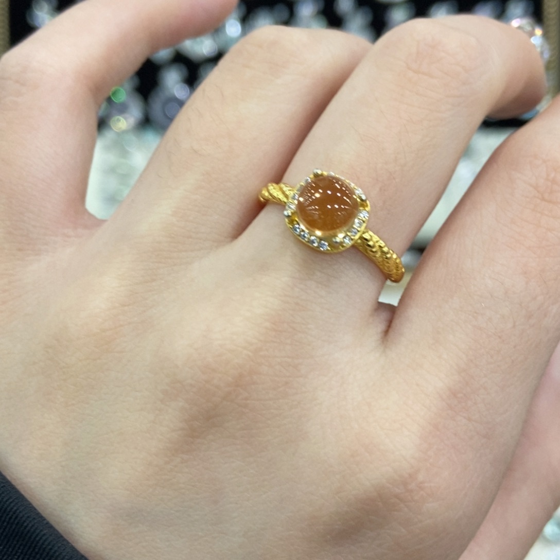 银S925镀金镶嵌戒指黄晶