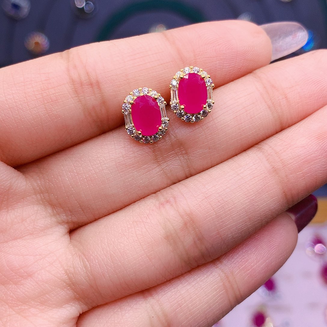 红宝石耳饰银S925镶嵌