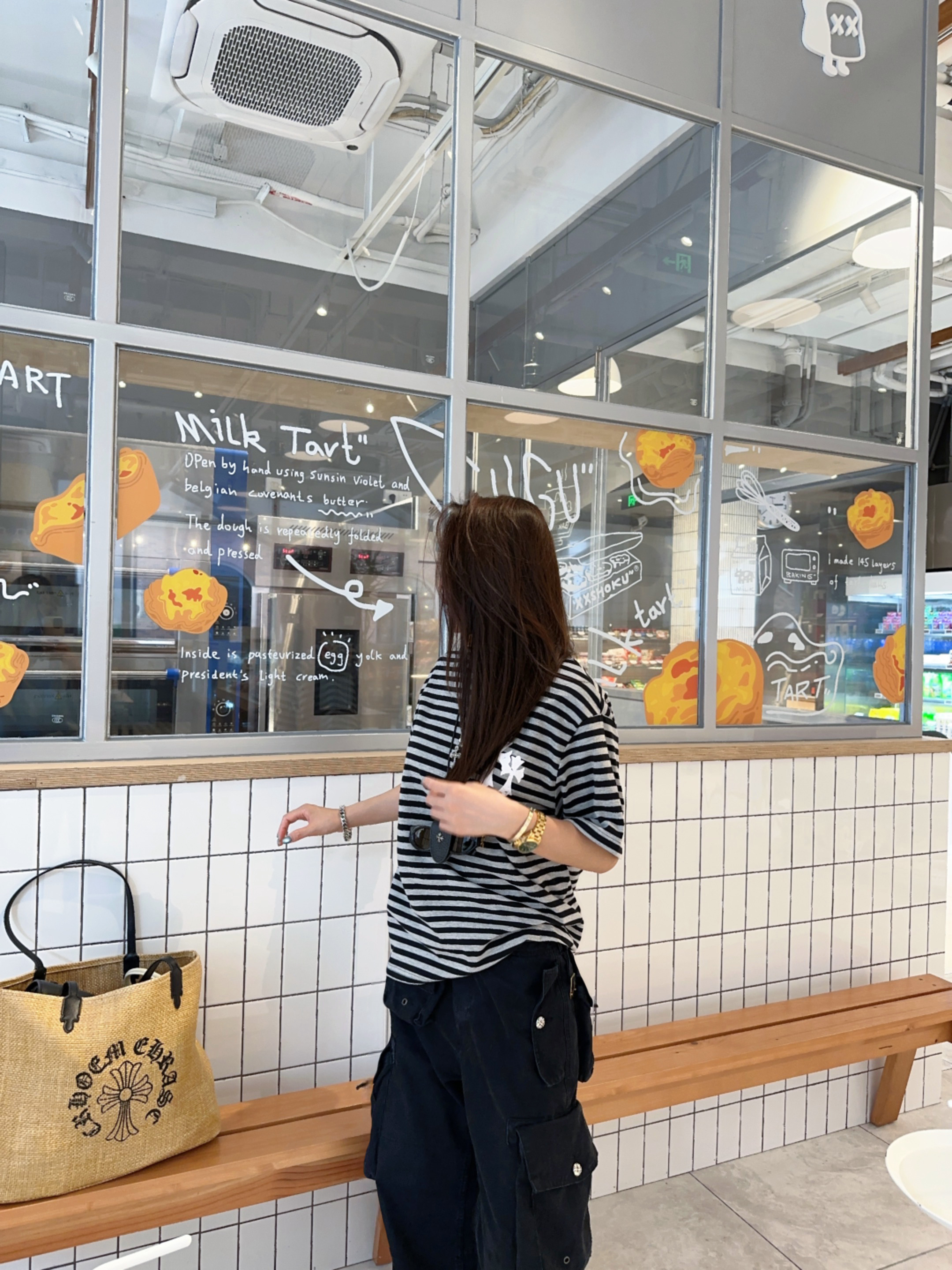 Rebornmoi【vivi老板娘】重工条纹刺绣短袖(男女同款)DX407