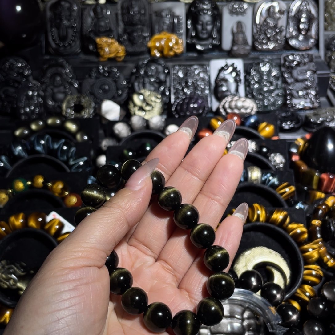 凡***奉黑曜岩未镶嵌手链12mm