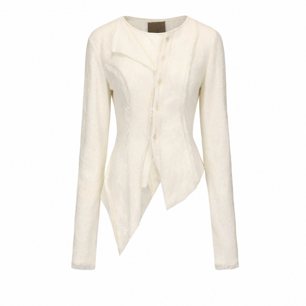 Elywood分割假两件上衣修身显瘦不规则羊毛蕾丝拼接长袖秋设计感