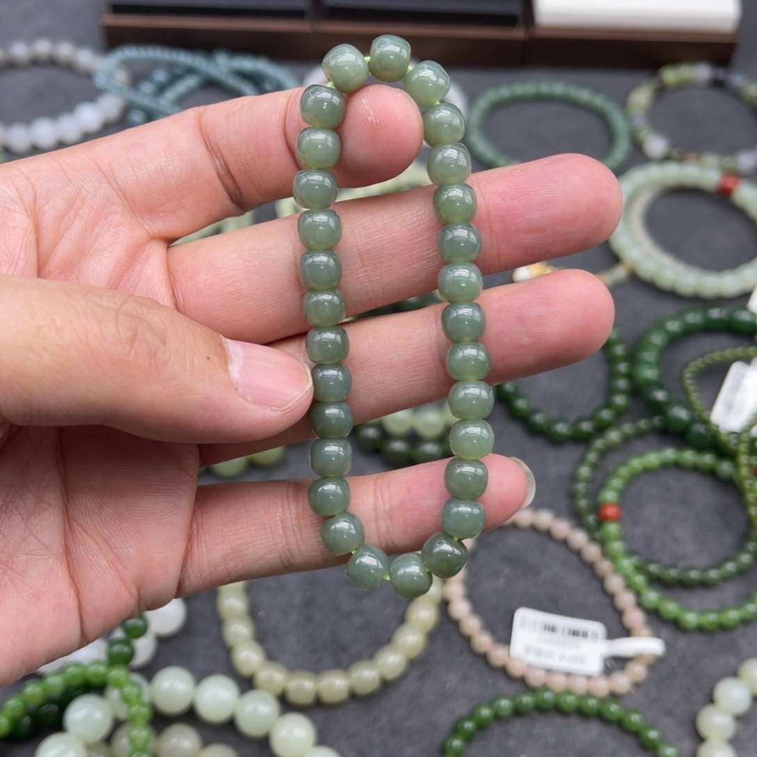 和田玉未镶嵌手串卡7且末蓝老型珠